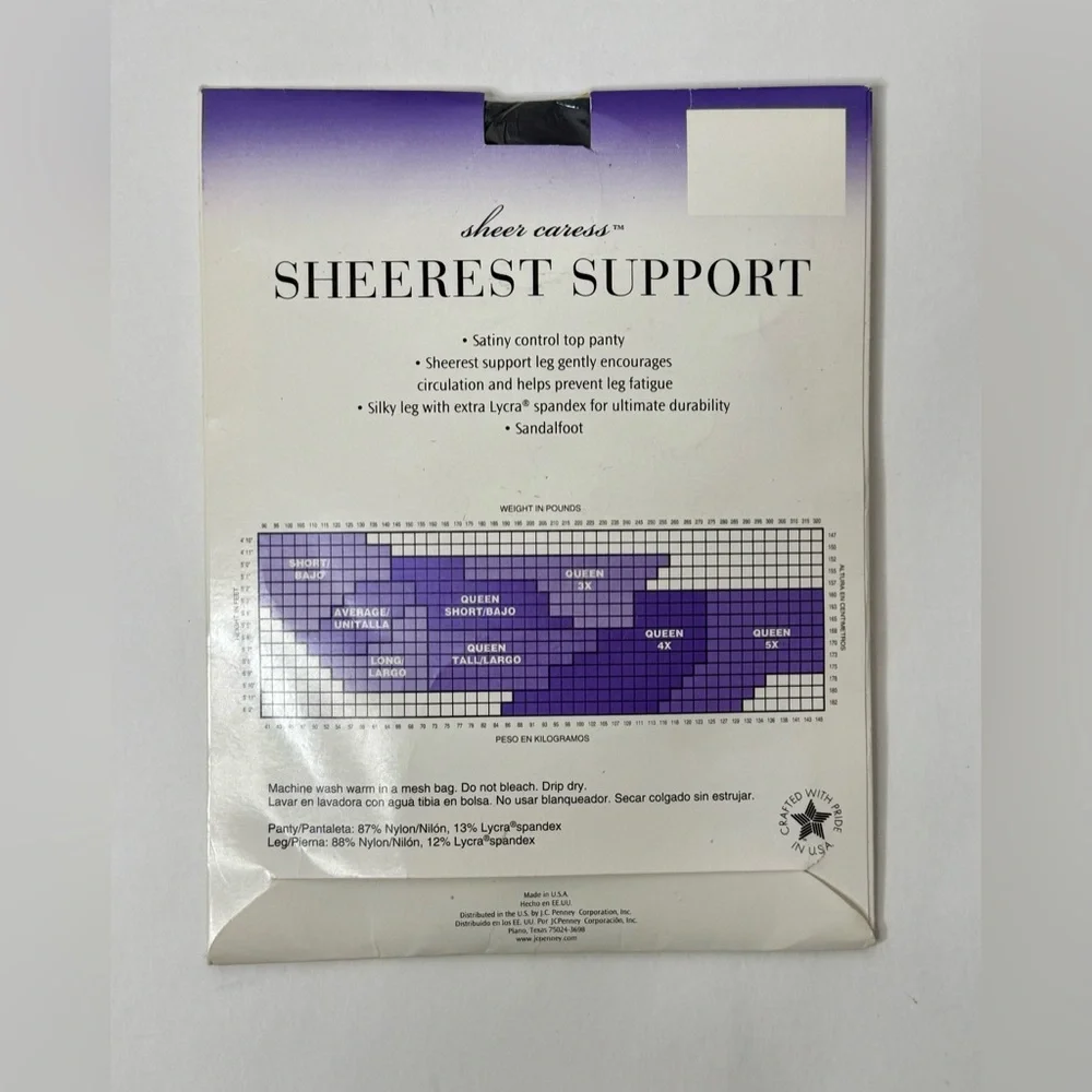 Vtg Sheer‎ Caress Sheerest Support LONG Pantyhose Off Black Control Top Sandal